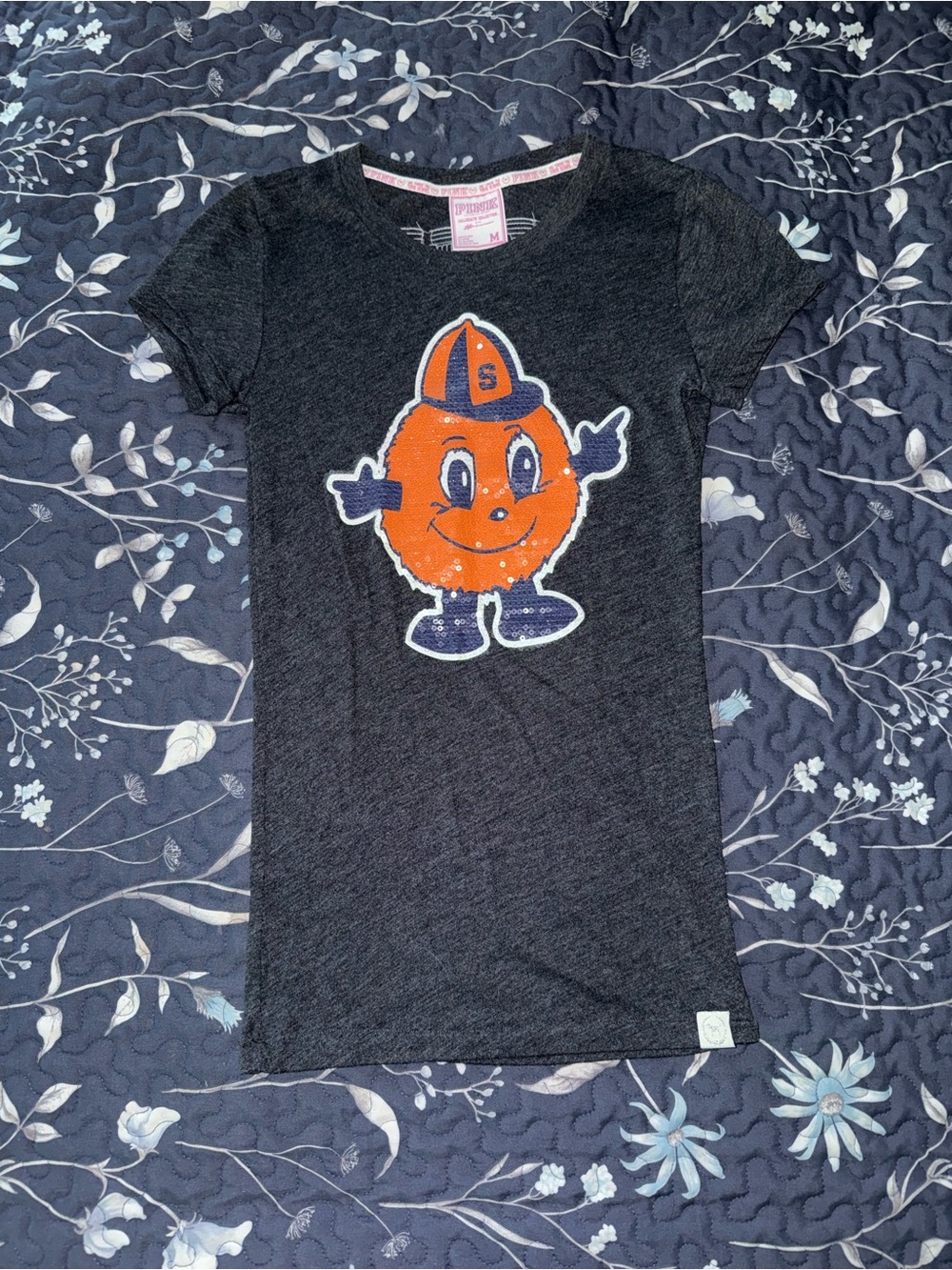 PINK Victoria's Secret Gray Short Sleeve Tee with Orange Mascot